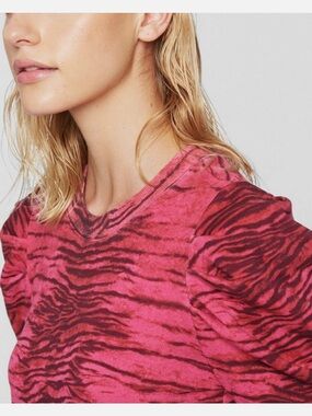 Pam & Gela Pink and Brown Animal Print Puff Sleeve Sweatshirt Size Small